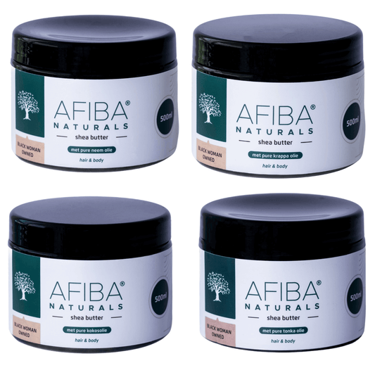 Ultimate Skincare Combo - 4 x 500 ml Shea Butter met pure Krappa, Neem, Kokos en Tonka Olie